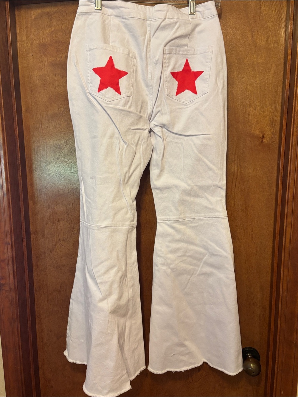 White Flare Jeans with Red Star Back Pockets